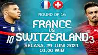 Link Live Streaming Prancis vs Swiss Babak 16 Besar Euro 2020, 29 Juni 2021 Dini Hari Nanti 