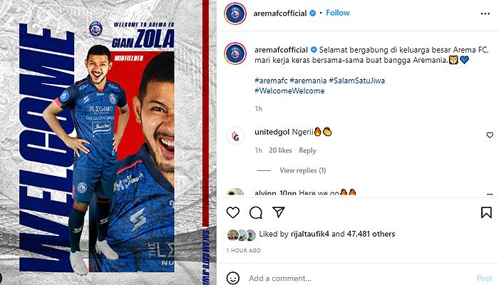 TRANSFER LIGA 1: Setelah Berpisah dengan Persib, Gian Zola Resmi Gabung Arema Bersama Evan Dimas